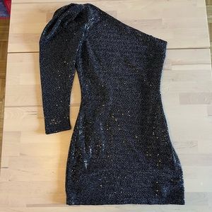 Zara one shoulder silver sparkly mini dress xs